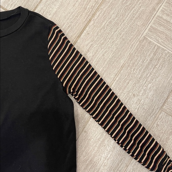 Staccato Black Top with Brown Striped Sleeves - Picture 3 of 3